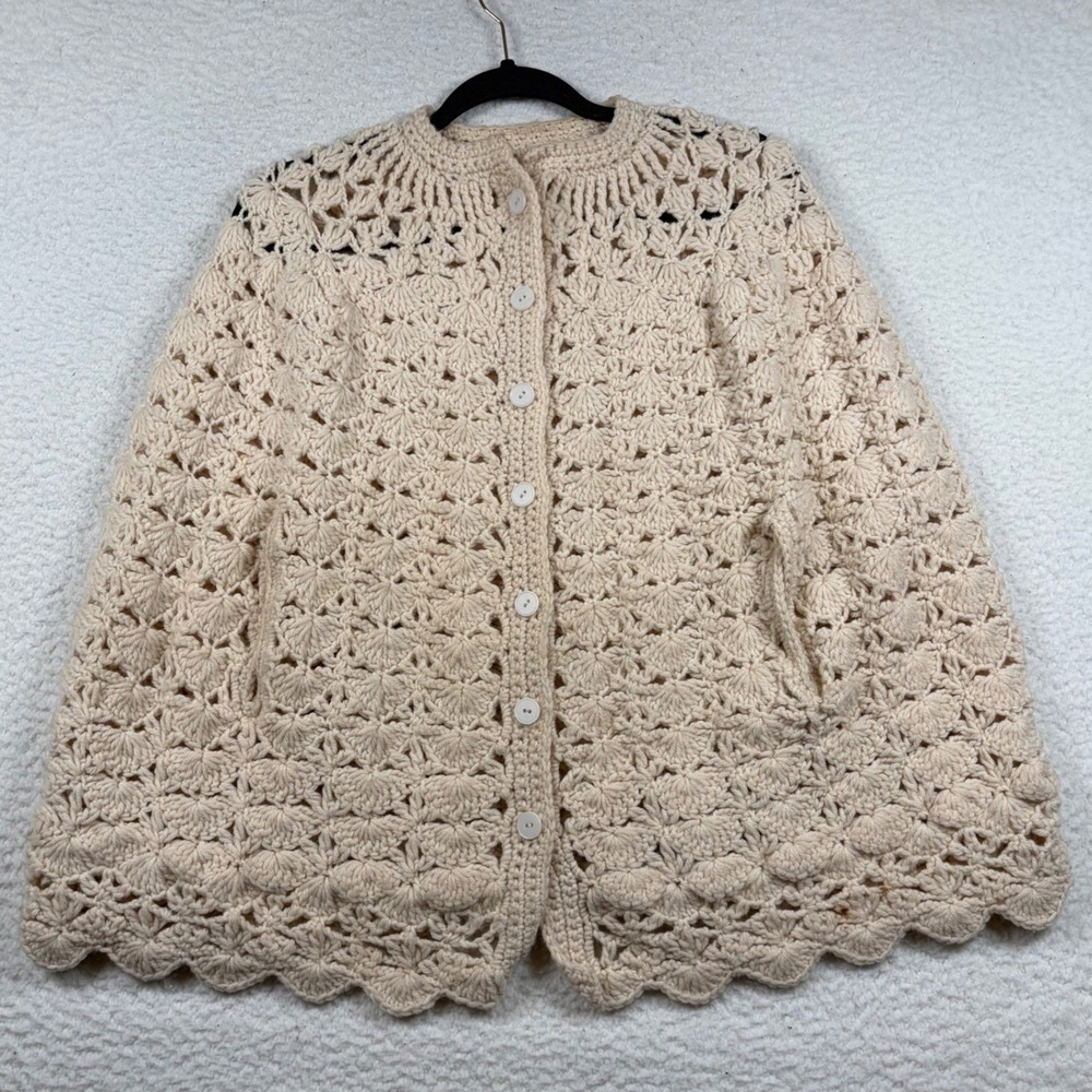 Handmade Crochet Capelet Vintage Shell Stitch Button Cottagecore Boho Coquette